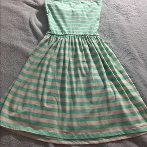 Teal and cream strapless summer dress
